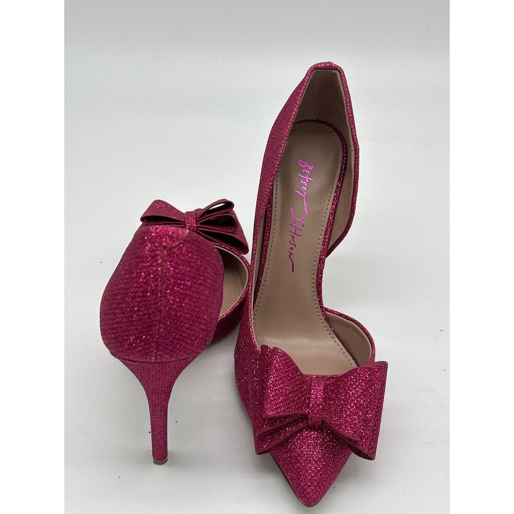 Betsey Johnson Prince D’Orsay Size 6.5 Fuchsia Pink Glitter Bow Stiletto Heels